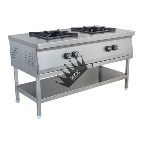 Two Burner Commercial Gas Stove, Stainless Steel Body, For Restaurants and Hotels