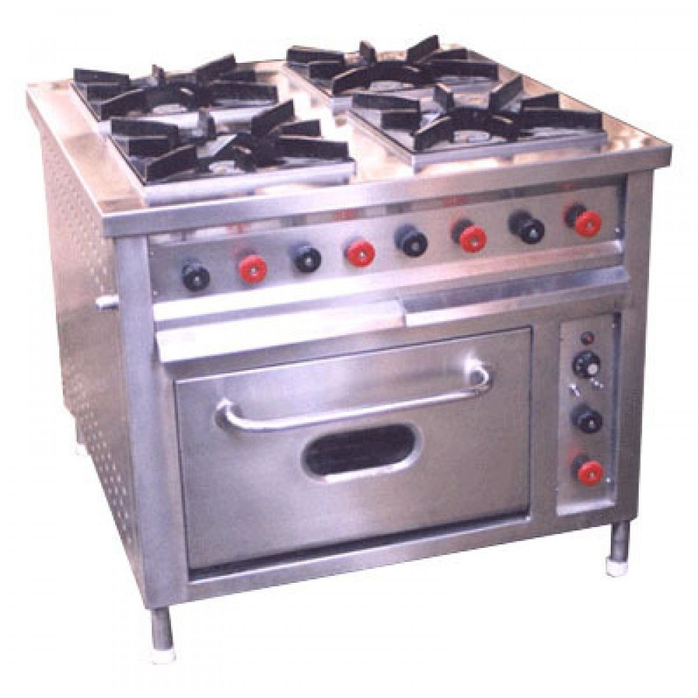 Stainless Steel 4 Four Burner With Oven, For Commercial Kitchen