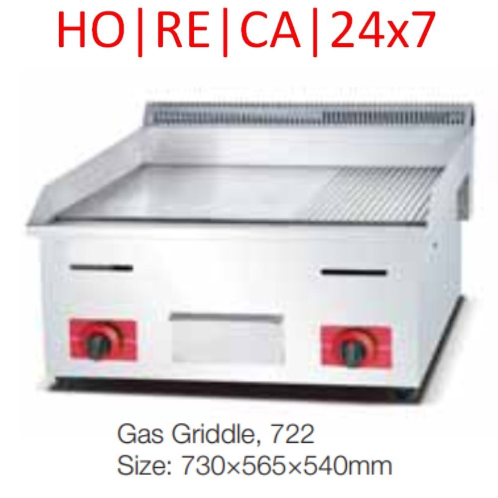 Stainless Steel Horeca247 Big Gas Griddle 722 Half Plain Half Groove