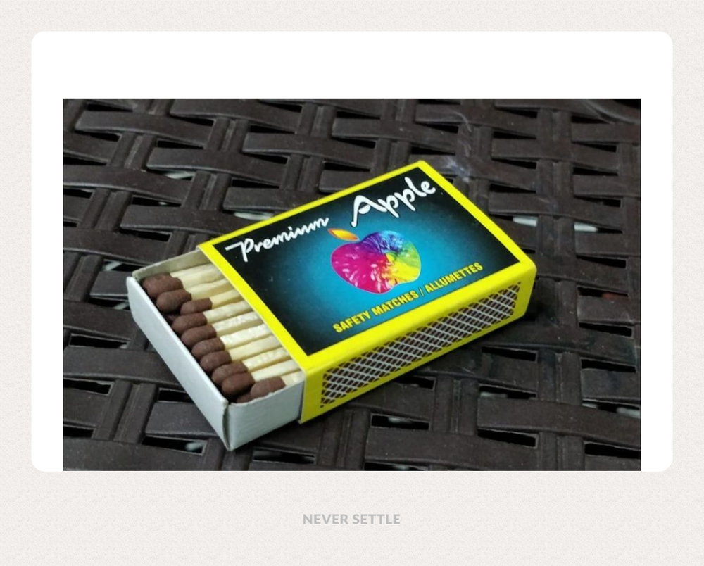 Cardboard APPLE SAFETY MATCHES PREMIUM QUALITY, Packaging Type: Carton, Size: 49 X 35 X 14 MM