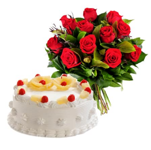 Pineapple Cake Round 12 Red Roses Eggless Cake, Weight: 1/2 Kg