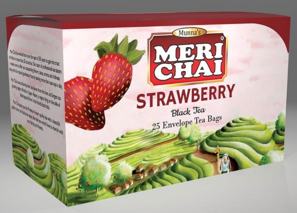 Organic Blended Meri Chai Strawberry Black Tea Bag, Granules