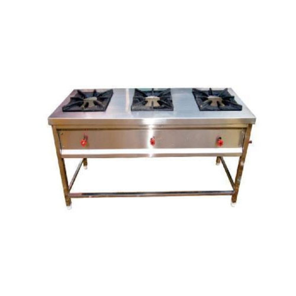 Stainless Steel 3 Three Burner Cooking Range, For Kitchen
