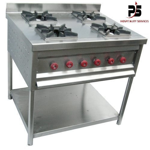 4 Burner SS Gas Stove, For Restaurant