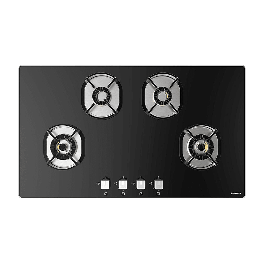 Faber 4 Burner Tufted Glass Built-in Gas Hob (Auto Ignition, Nexus HT IND 904 CRS BR CI, Black)