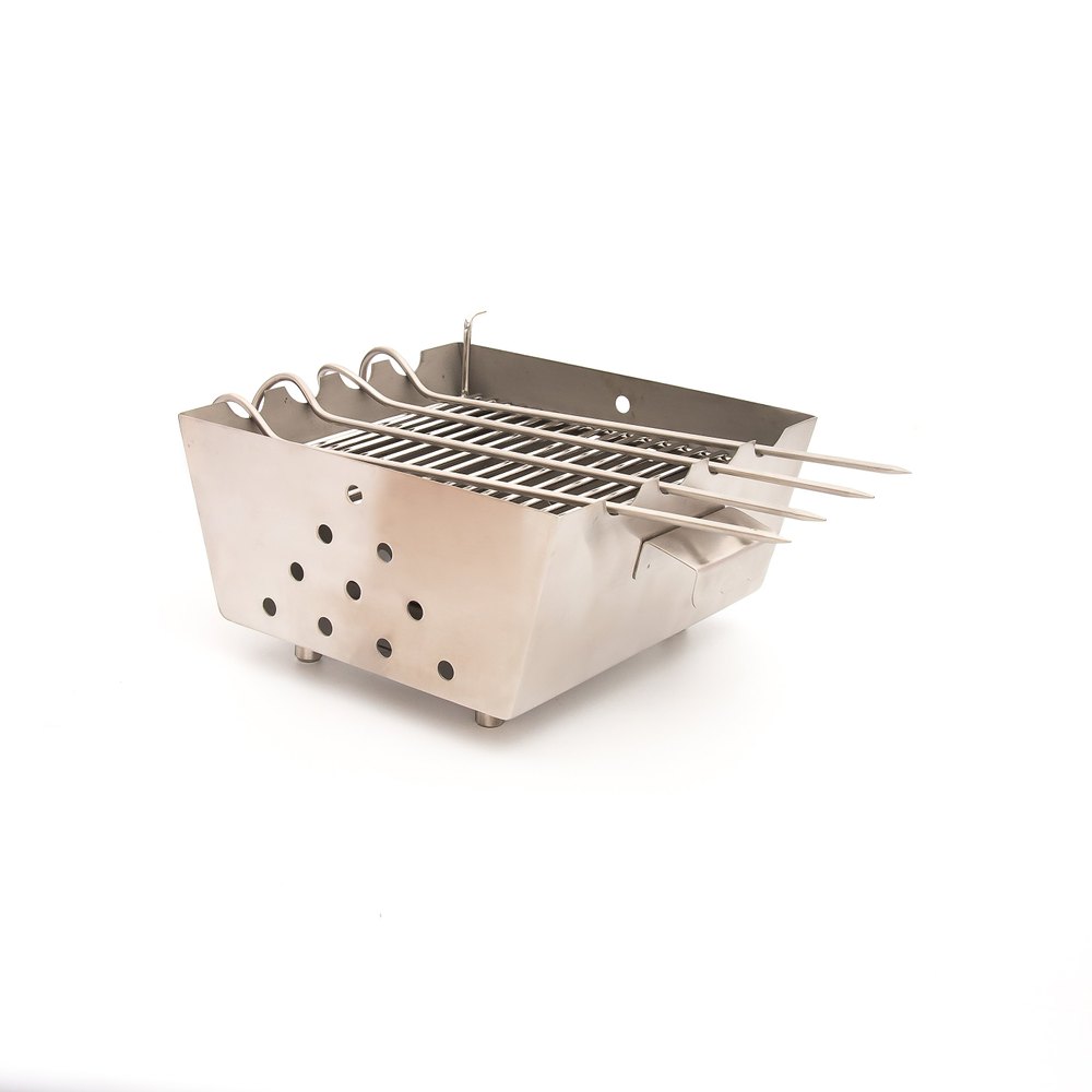 Sharda Corporation Silver SS Barbecue With 4 Skewers, For Restaurant, Size: 20 Cm