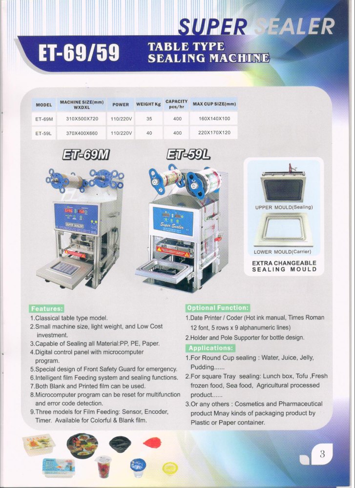 Plastic Polypropylene Semi Automatic Tray Sealer, Capacity: 300-350 Pcs Per Hour, Model Name/Number: Et-59m & Et-69m