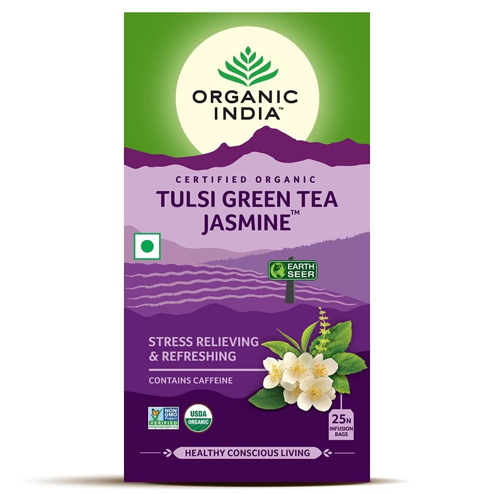 Teabag Organic India Tulsi Green Tea Jasmine Tea, Packaging Size: 25 Teabags