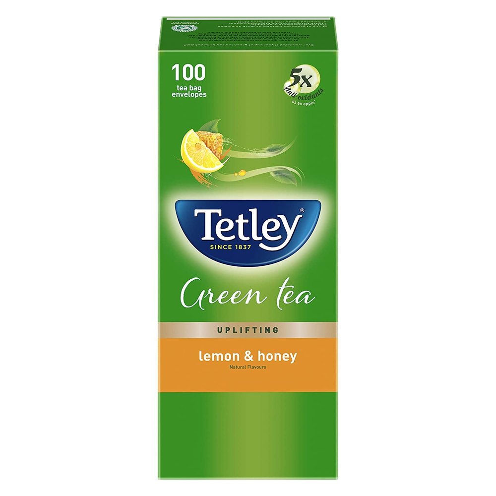 Tetley Green Tea Bags - Lemon & Honey, 100 Pieces, Pan India, Packaging Type: Packet