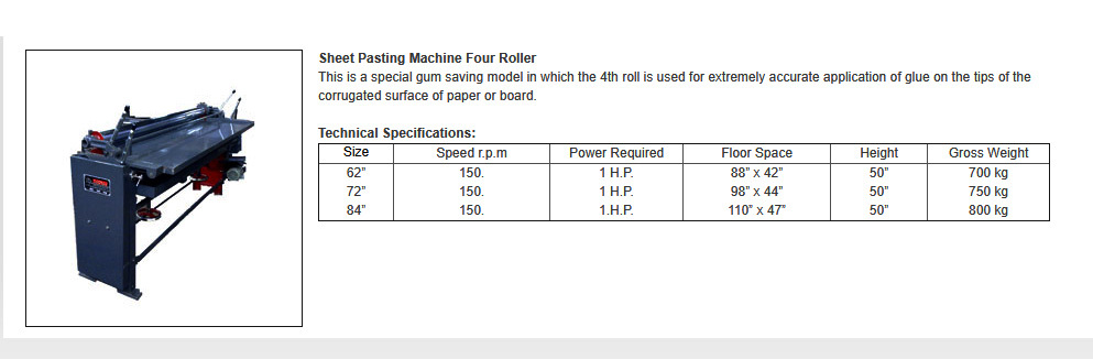 Sheet Pasting Machine Four Roller, For Coruggation, Capacity: 100