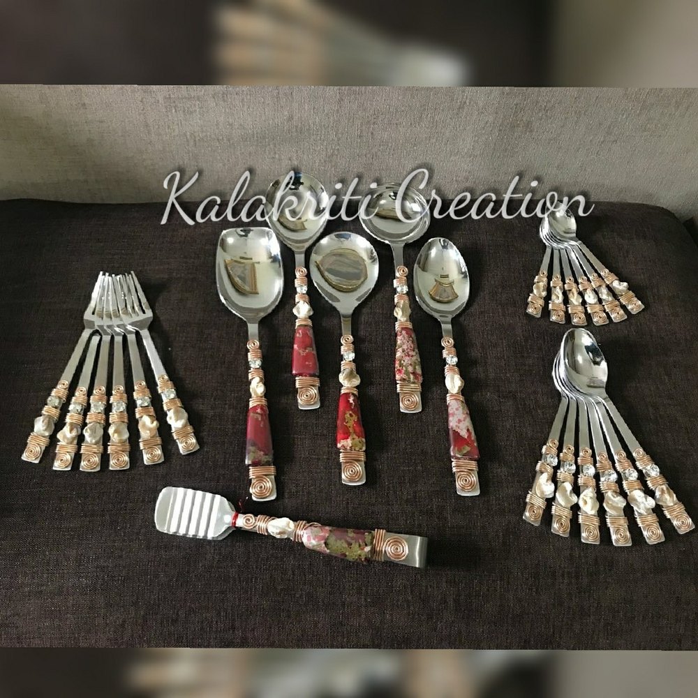 Stainless Steel Rose Gold Serving Spoon Set, For Home