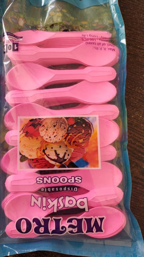 Plastic Pink Ice cream spoon, For Event and Party Supplies