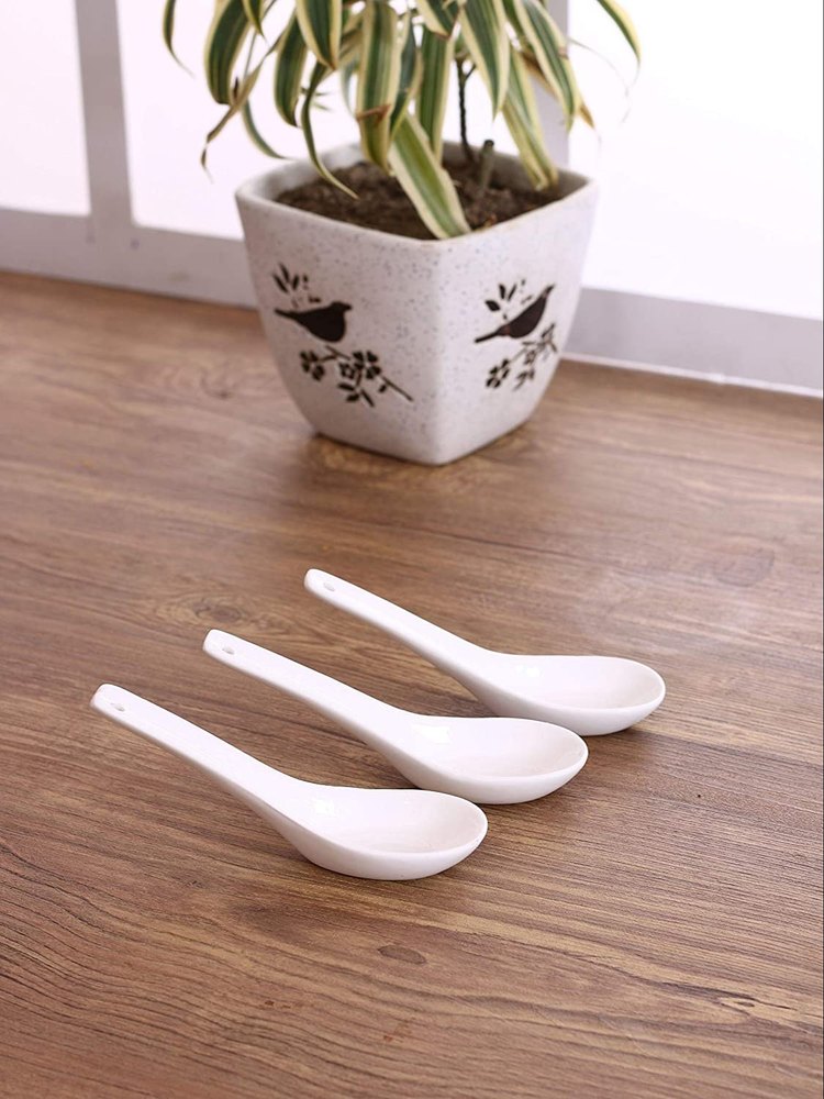 White SS SILVERWARE CERAMIC SOUP SPOONS, For Home