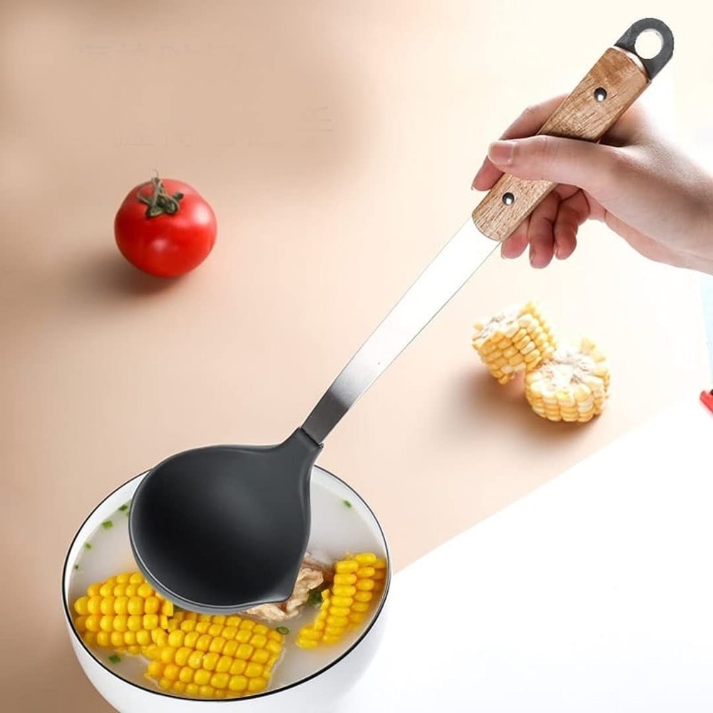 Stainless Steel Black And Brown Large Handle Soup Spoon, For Home, Size: 12inch (l)