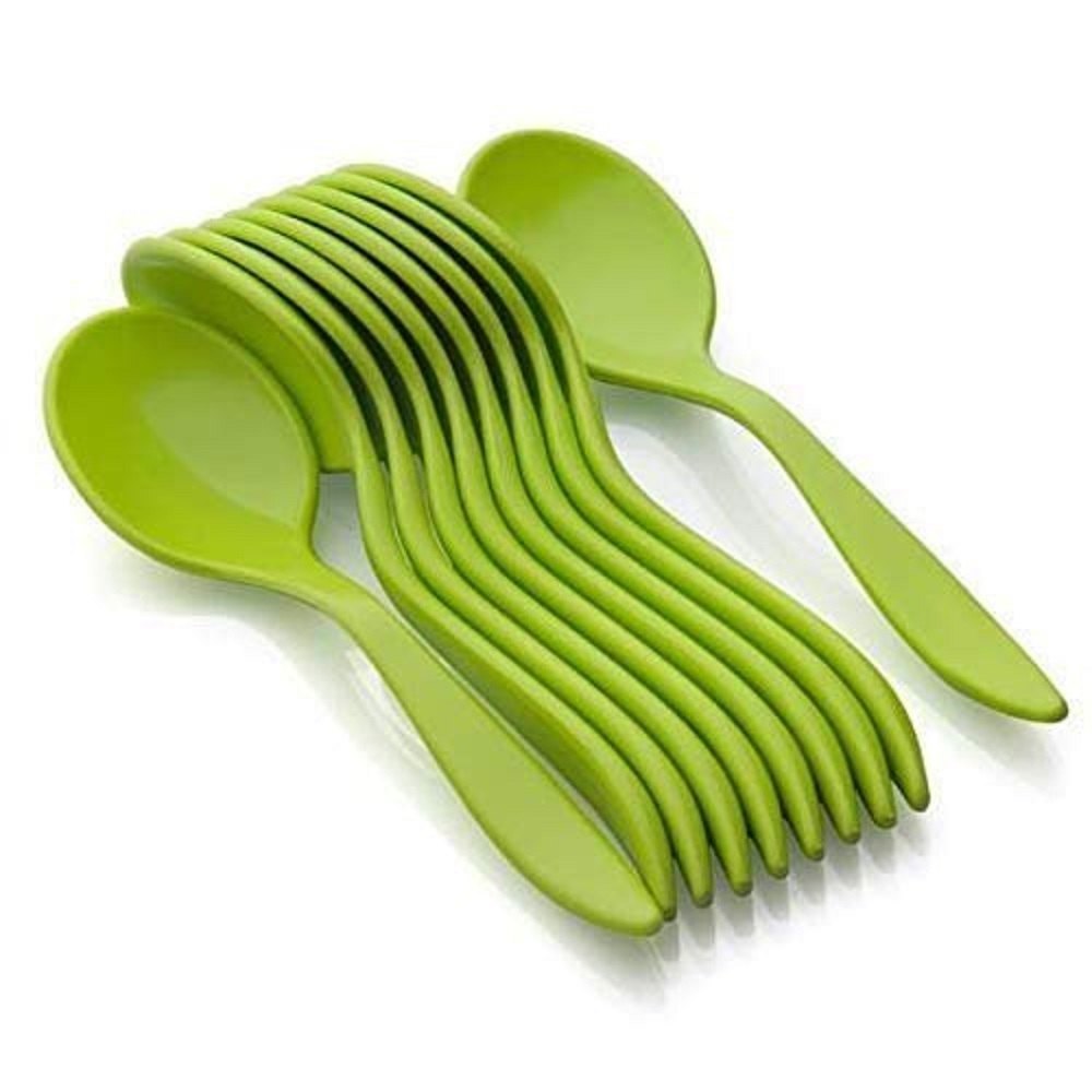 Green 10 Piece Baby Plastic Spoon Set, For Home