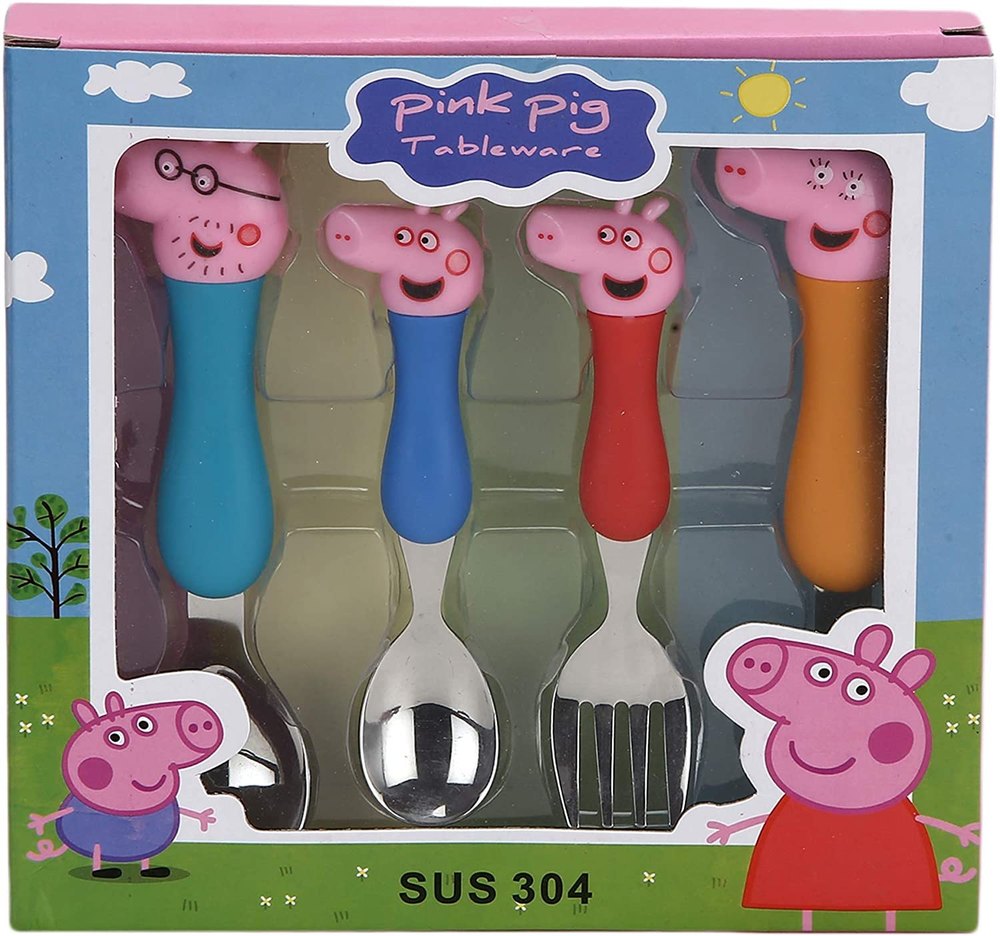 Stainless Steel Silver Peppa Pig Spoon And Fork Set, For Home, Size: Medium