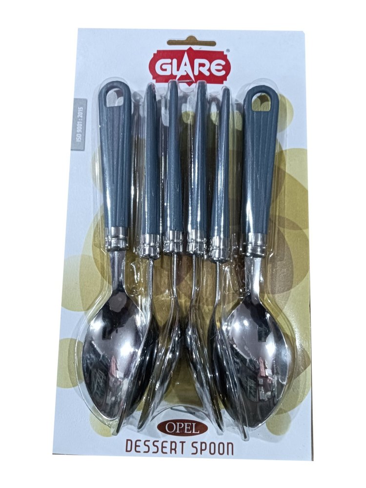 Silver and Gray Glare Stainless Steel Opal Dessert Spoon Set, For Home, Size: 20 cm