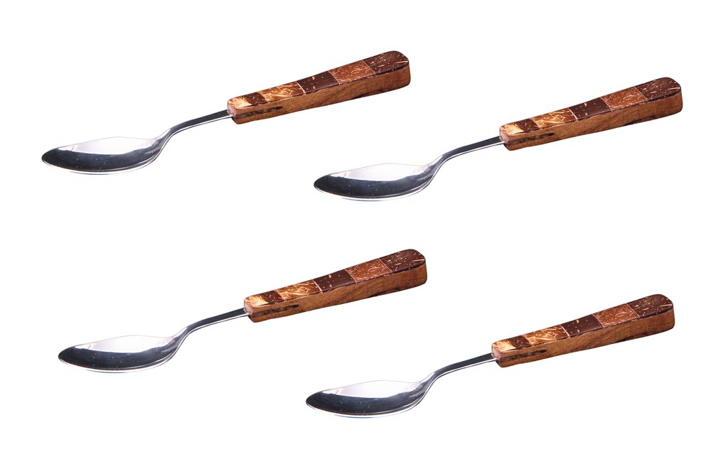 Fedora Craft Coconut Shell & Steel Spoon, Size: 7 inch L, For Desert, Sweet & Dry Nasta