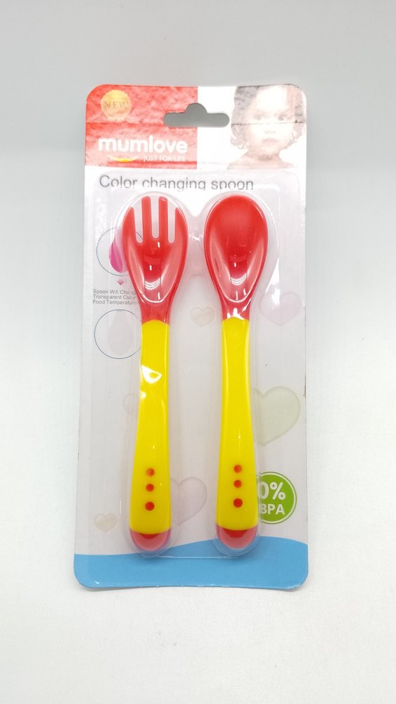 Plastic Yellow and Red Kids Fork Spoon, For Home, Size: 5 Inch