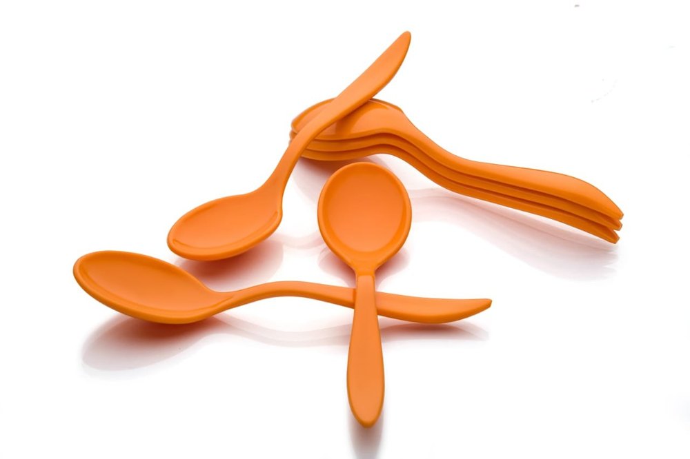 6 Piece Orange Plastic Spoon Set, For Home