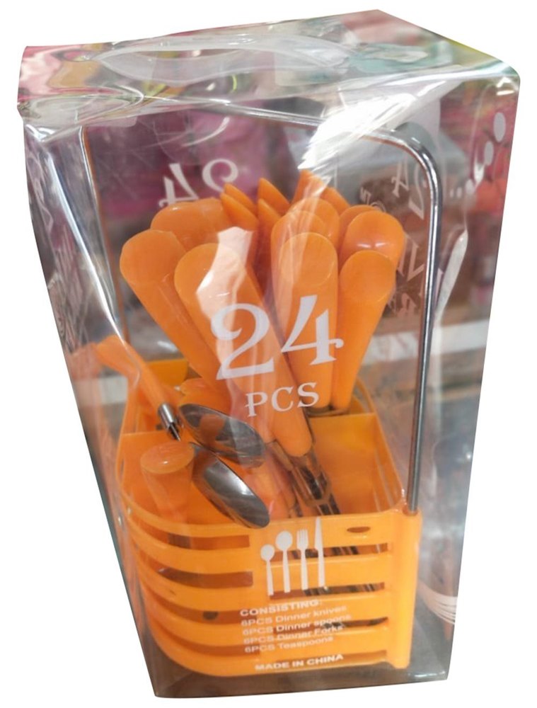 Stainless Steel And Plastic Orange And Silver Indo Craft 24 Piece Baby Spoon Set, For Home