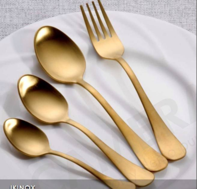 Stainless Steel Silver Gold Cutlery Spoons, Size: Standard