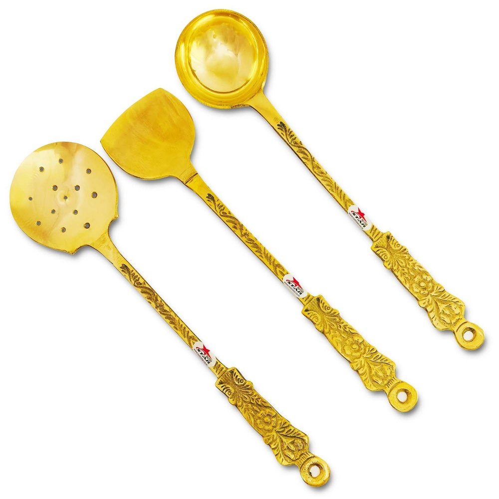 Cooking Spoon, Brass 1Skimmer, 1ladle and 1Turner. pack of 3
