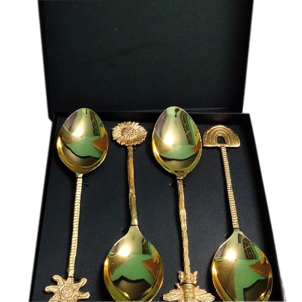Gold Brass Spoon Set, For Home, Size: 7inch