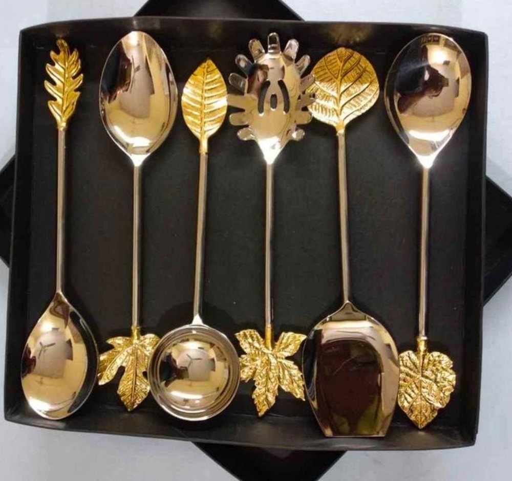 Stainless Steel Gold Brass Spoon Set, For Serving Food