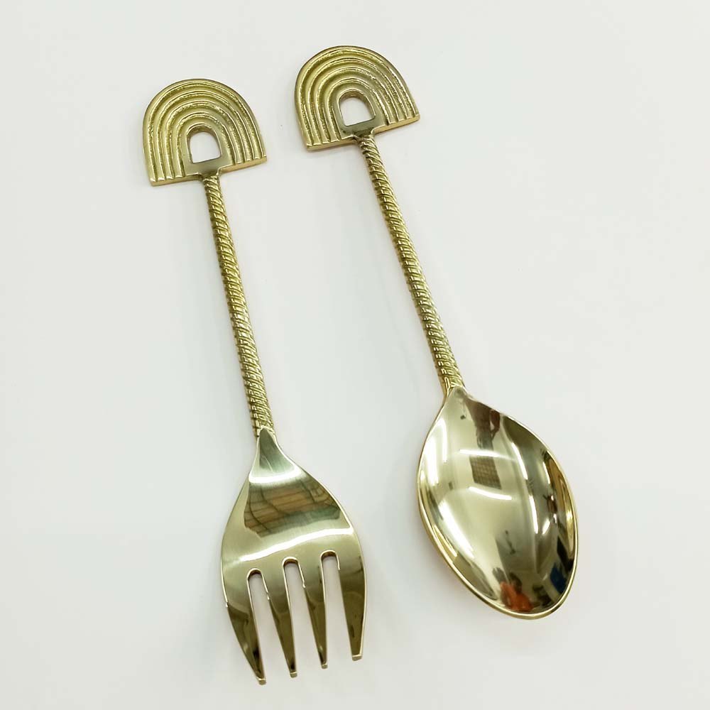 Golden 11 inch Brass Kitchen Salad Serving Spoon Set
