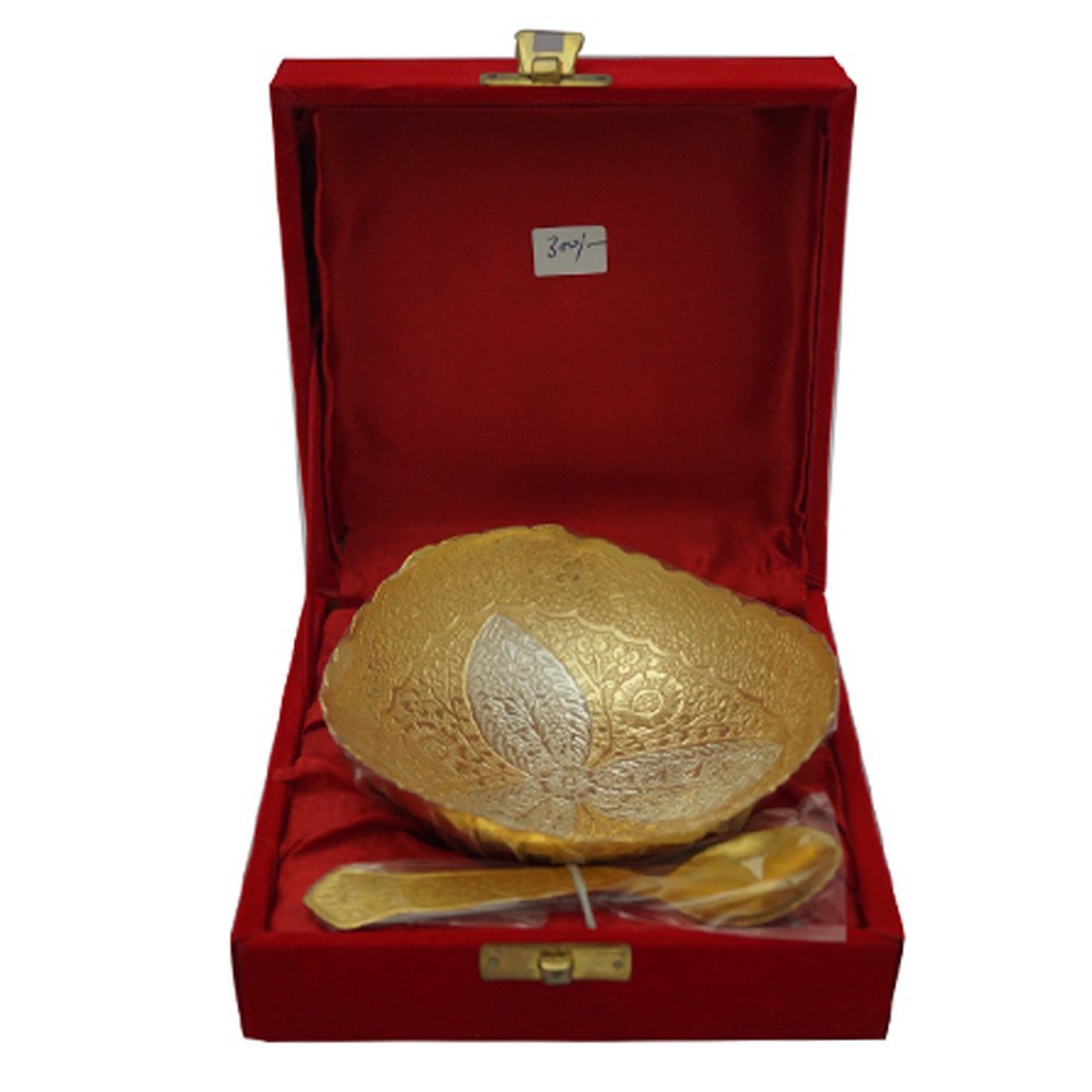 Round Golden Brass Bowl Spoon Set, For Gift