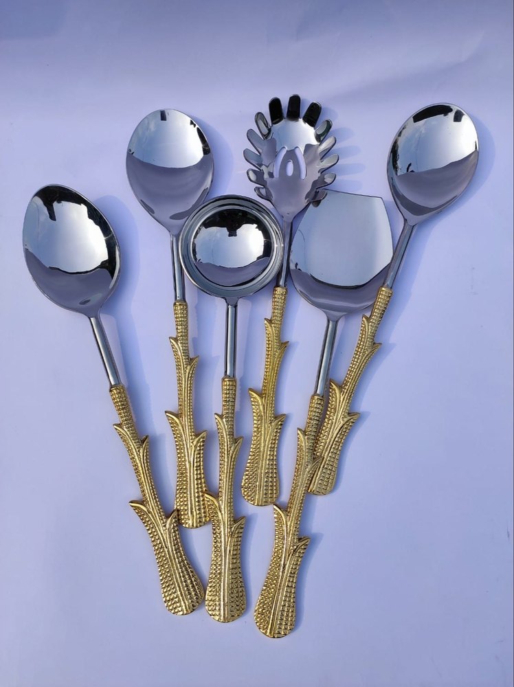 Silver And Golden Brass spoon, For Home, Size: 18cm (length)