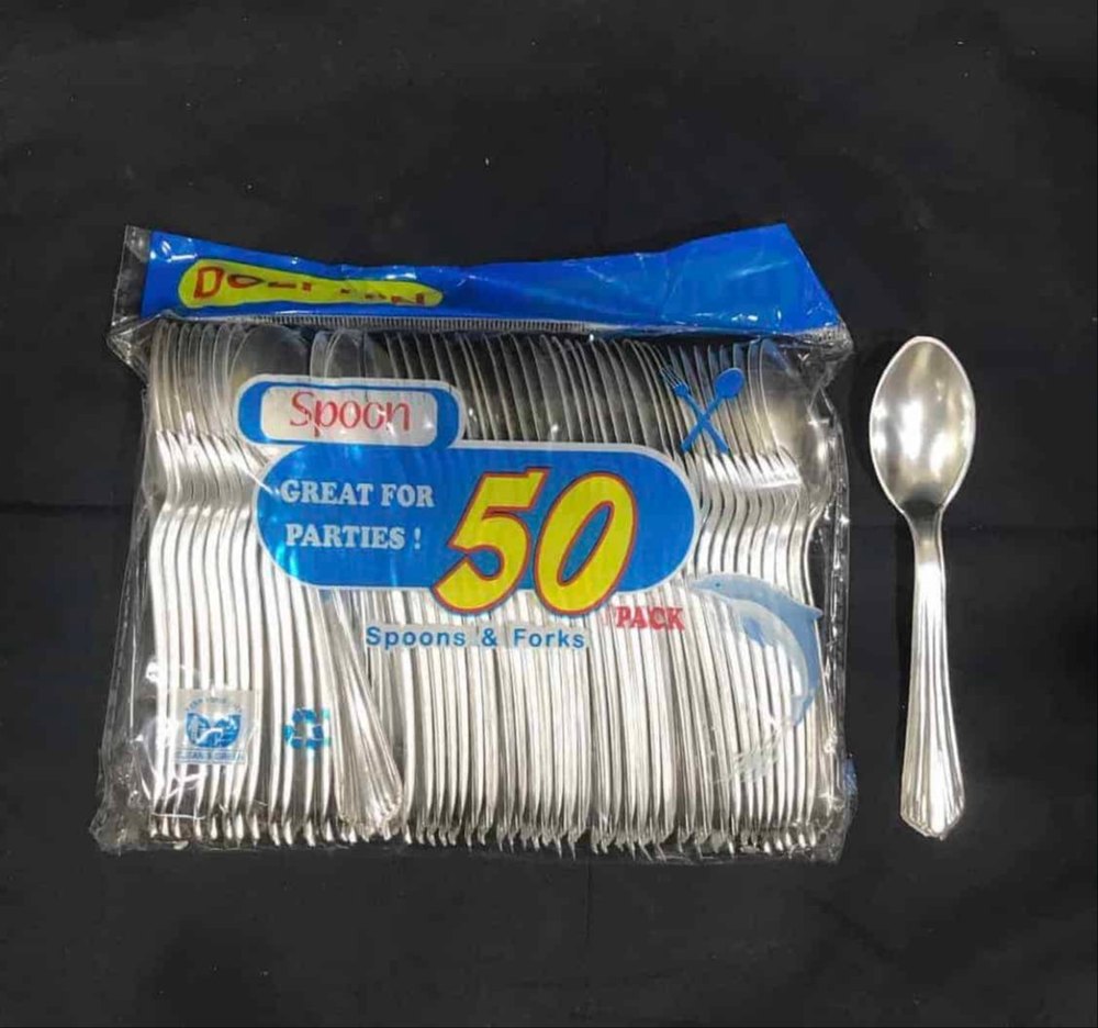 Box Silver Plated Plastic Spoons, For Event and Party Supplies, Size: 5 Inch