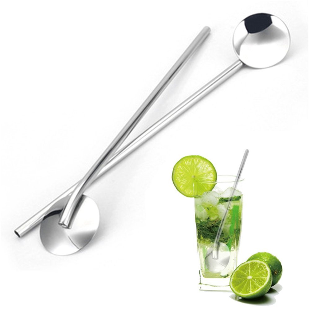 Polished 1 Stainless Steel Straw Spoon