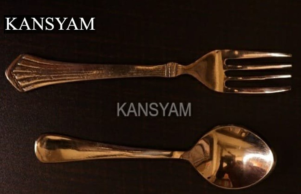 Yellowish Pure Kansa Bronze Fork Spoon Set, For Home