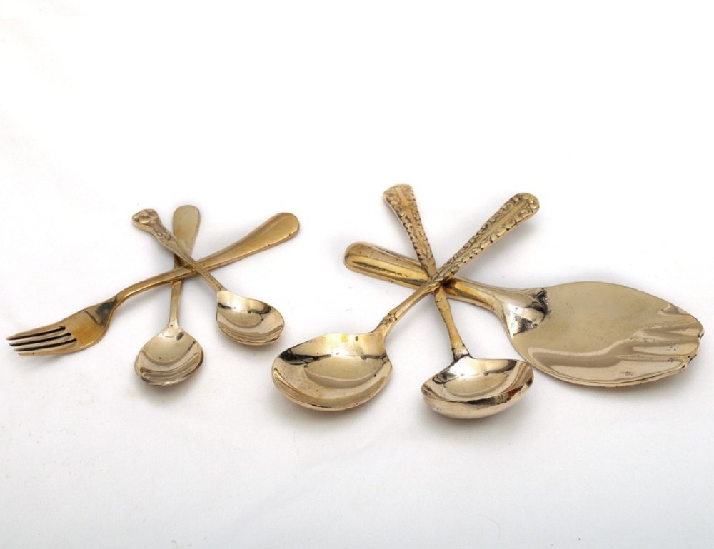 golden Kansa Spoon Set 6, For Home, Size: 10 Inch