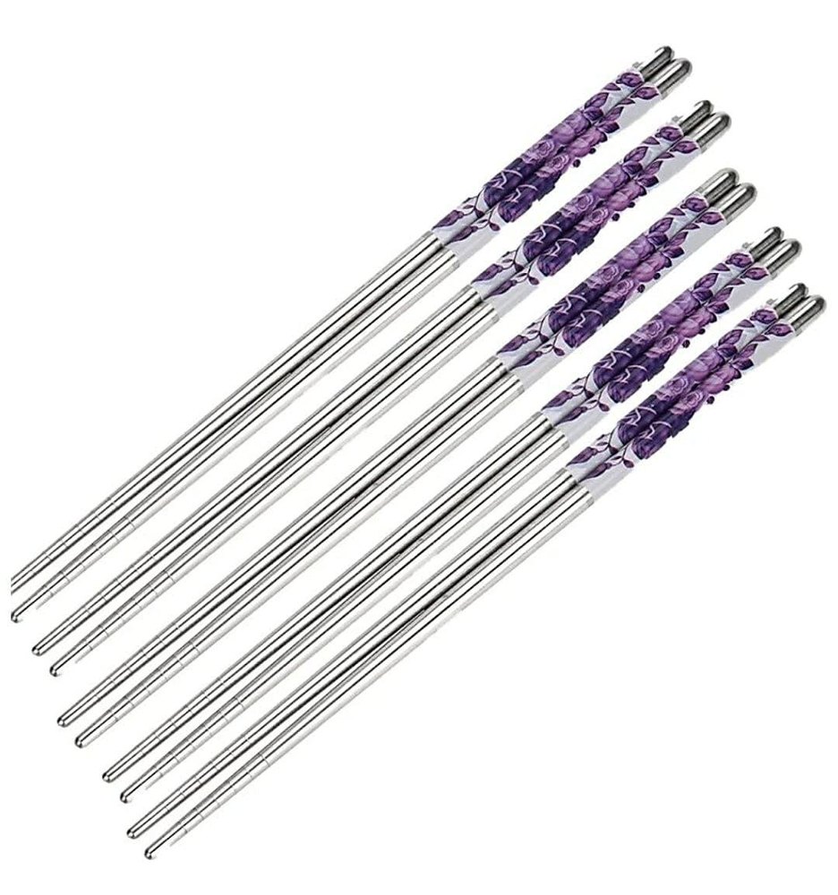 STEEL FLOWER CHOPSTICKS (5PAIR), For Home & Kitchen, Size: Free