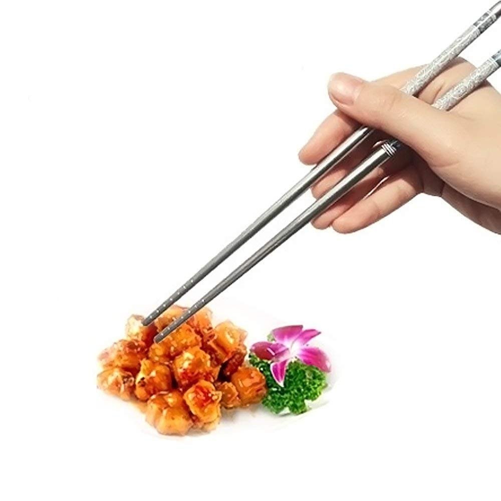 1 Pair Reusable Stainless Steel Chopsticks for Eating Food, Size: 23 cm