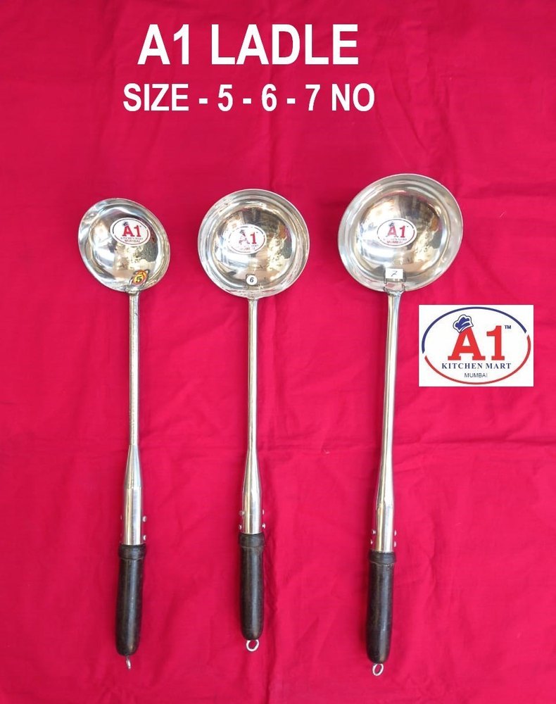 SS With Wooden Handle A1 Ladle, For Hotel, 5-6-7