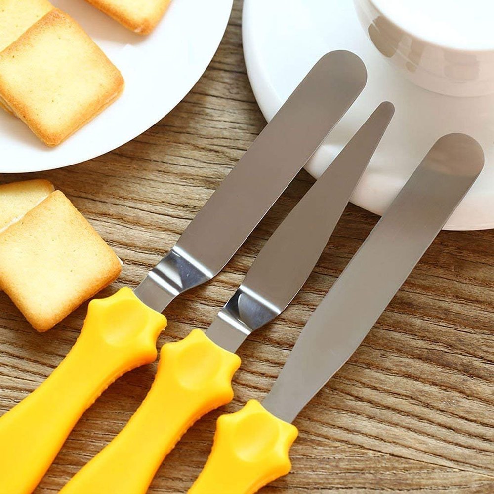 3-In-1 Multi-Function Stainless Steel Cake Icing Spatula Knife Set 3-Pieces Multicolor