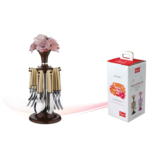 Polish Stainless Steel And ABS 24 Pieces Flower Cutlery Set, For Home
