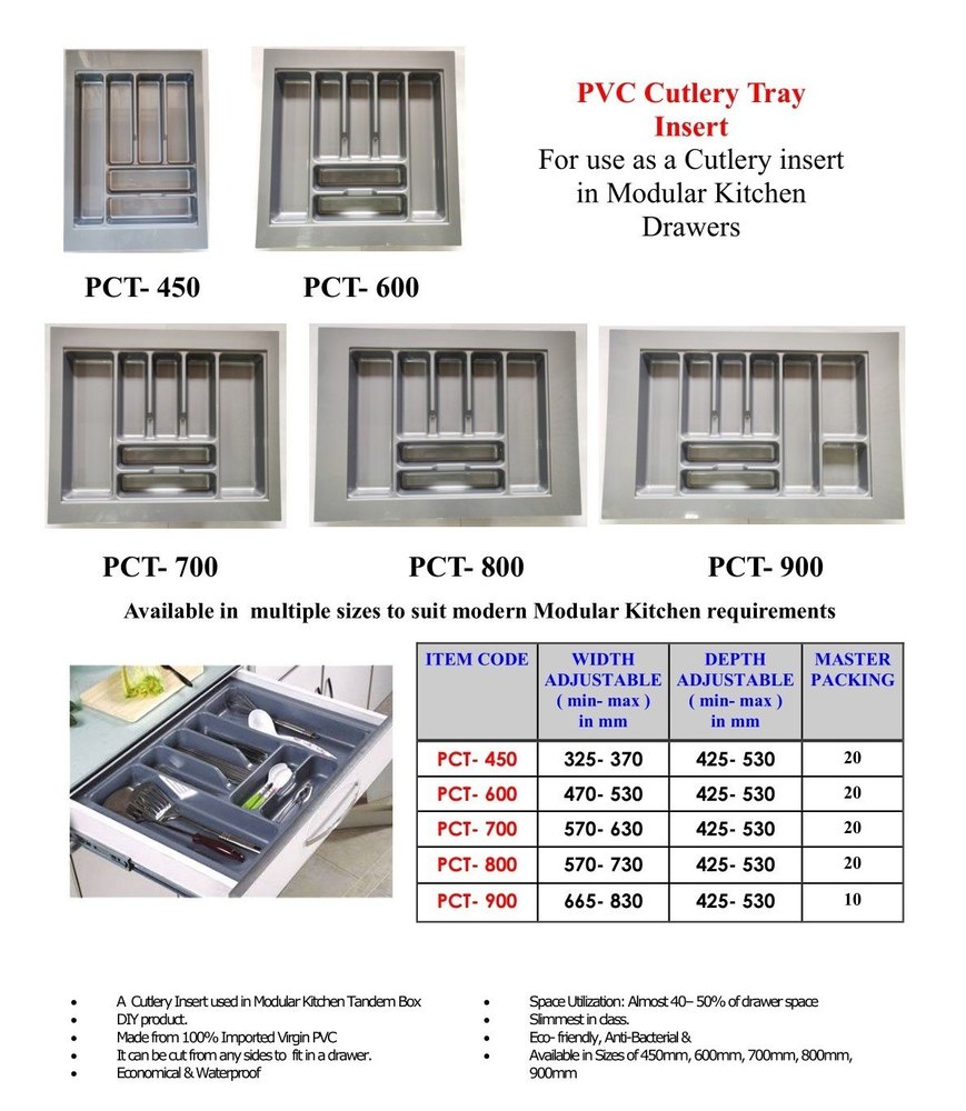 Gray Modular Kitchen Pvc Cutlery Tray