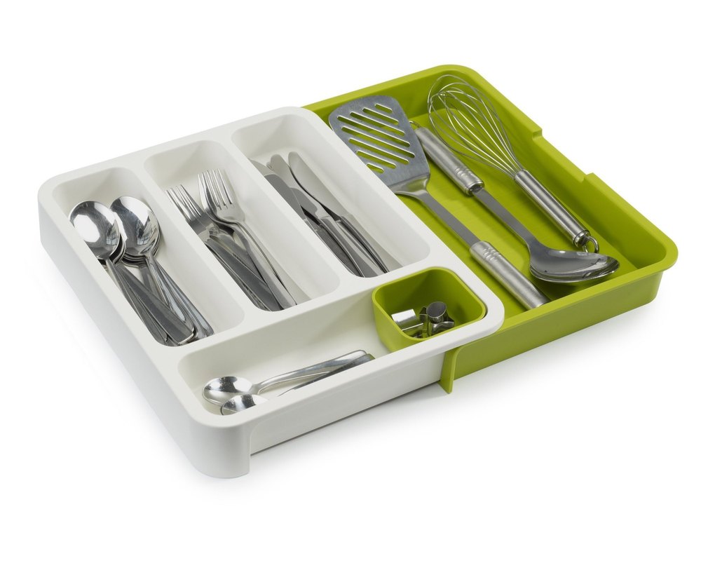 Green & White Cutlery Tray Plastic Drawer (Expandable), For Kitchen