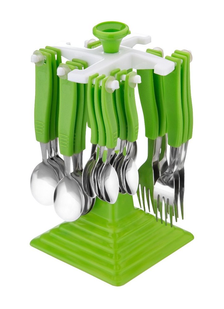 Plastic Green 24pcs Cutlery Set, For Home
