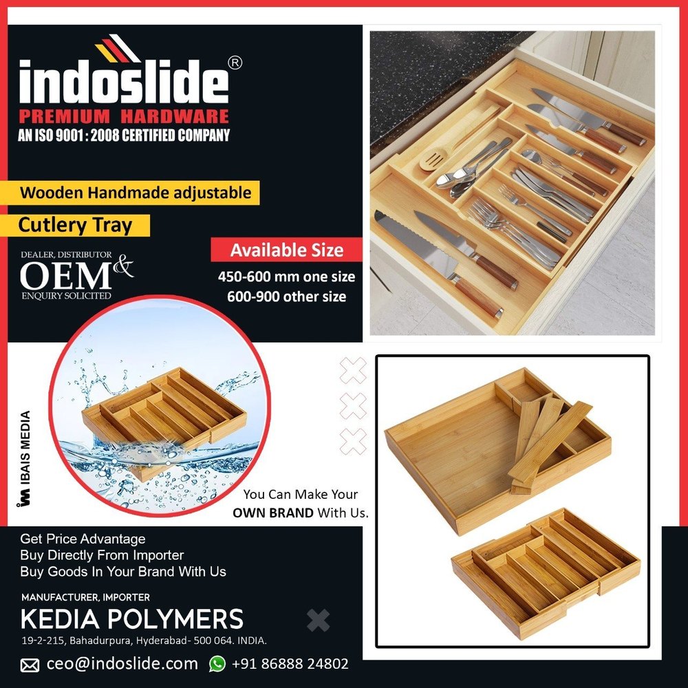 Indoslide 1 Wooden Cutlery Tray, For Kitchen, Rectangular