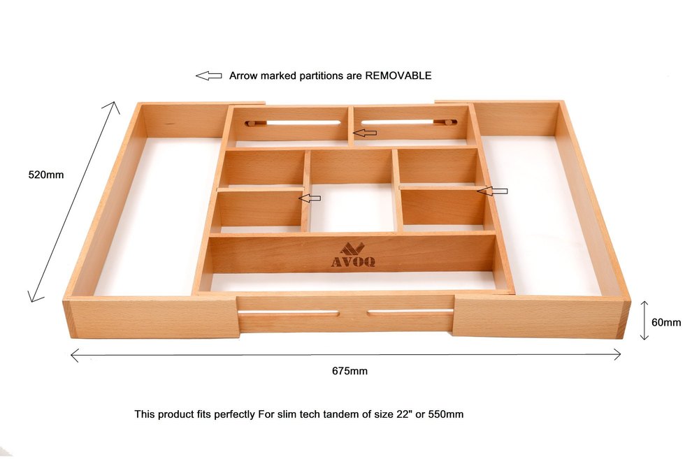 Adjustable Modern AVOQ wooden cutlery drawer organizer, For Kitchen, Size: 460 mm