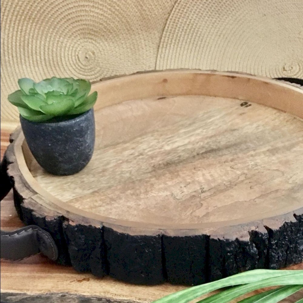 Wooden Brown Bark Serving Tray, Packaging Type: Box, Shape: Circular