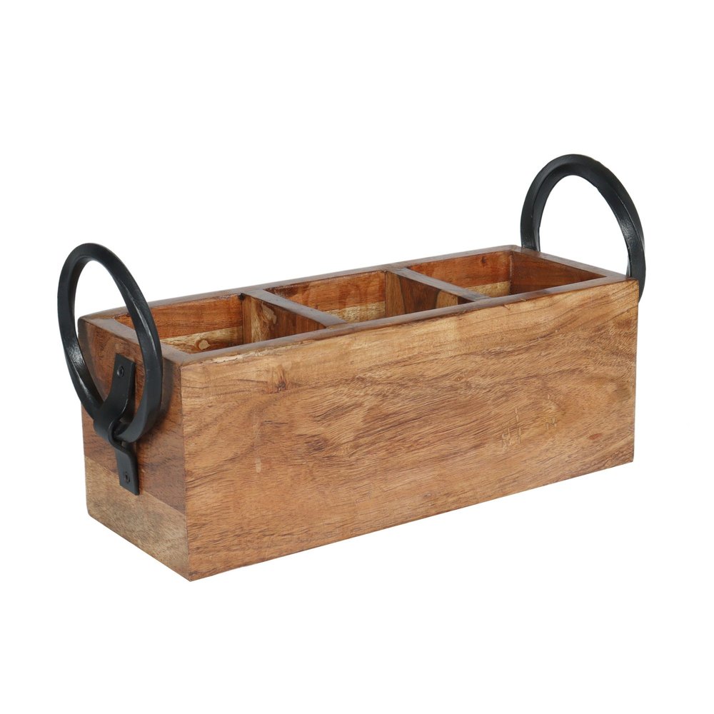 Velleitie Walnut Wooden Cutlery Holder, For Home, Size: 10 X 9 X 6 Inch