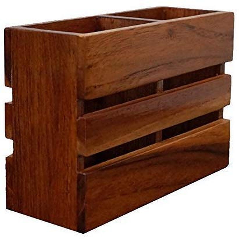 Wooden Spoon Holder, Multipurpose Stand, Table Organizer With 2 Wooden Compartment
