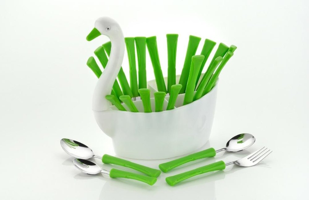 SS, ABS Silver, Green KItchen Use Cutlery Set
